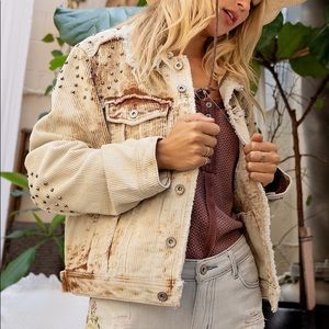 Beige Corduroy Studded Jacket